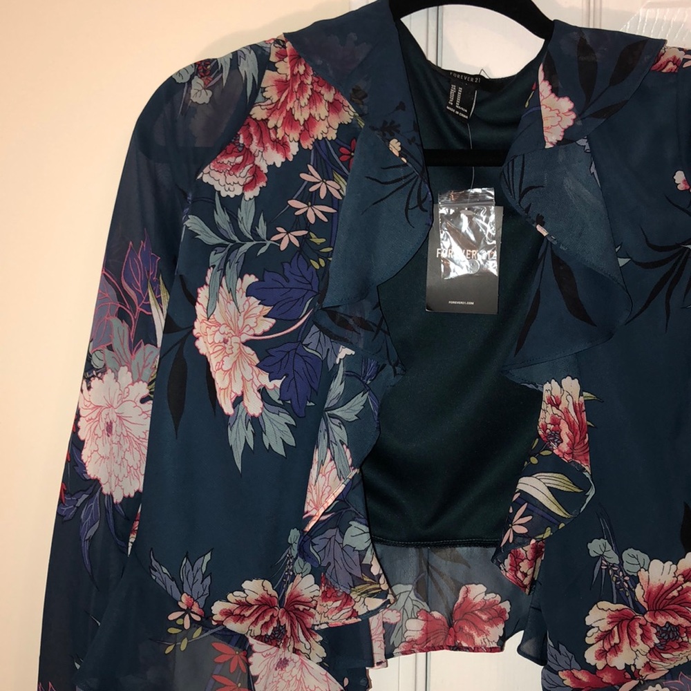 Teal Floral Wrap Around Blouse